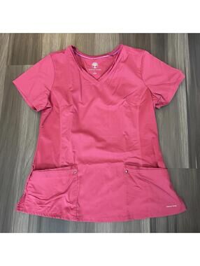 Healing Hands Scrub Top Women's Size Large Pink Short Sleeve V Neck